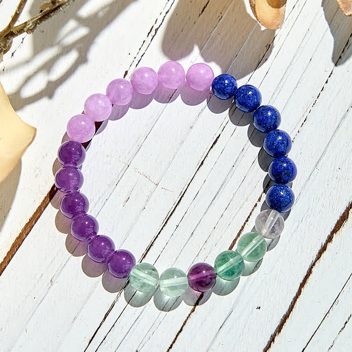 Pulsera de cuentas de fluorita verde, lapislázuli y amatista de Olivenorma