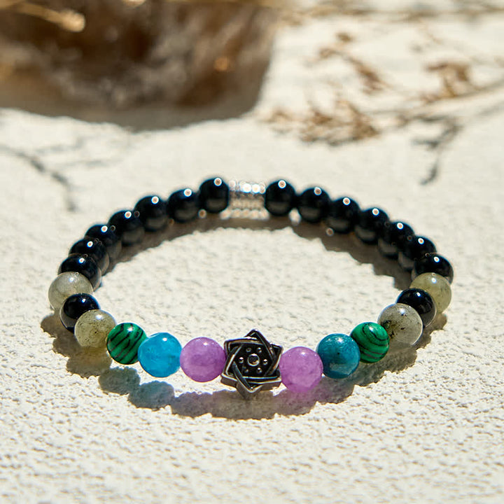 Pulsera de cuentas de cubo de Metatrón de obsidiana natural de Olivenorma