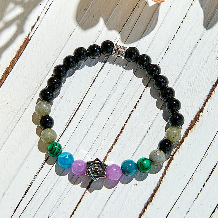 Pulsera de cuentas de cubo de Metatrón de obsidiana natural de Olivenorma