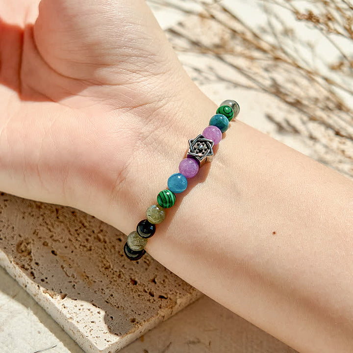 Pulsera de cuentas de cubo de Metatrón de obsidiana natural de Olivenorma