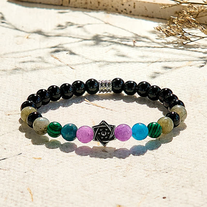 Pulsera de cuentas de cubo de Metatrón de obsidiana natural de Olivenorma