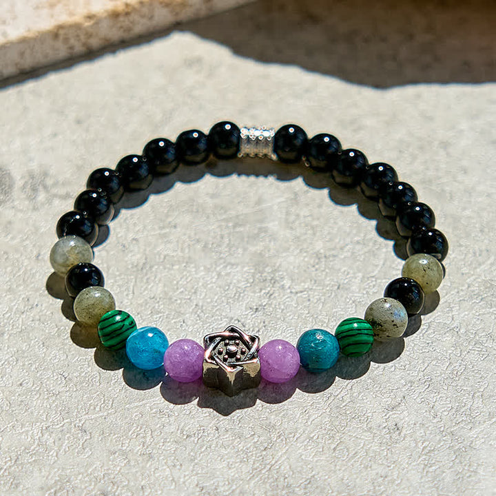 Pulsera de cuentas de cubo de Metatrón de obsidiana natural de Olivenorma