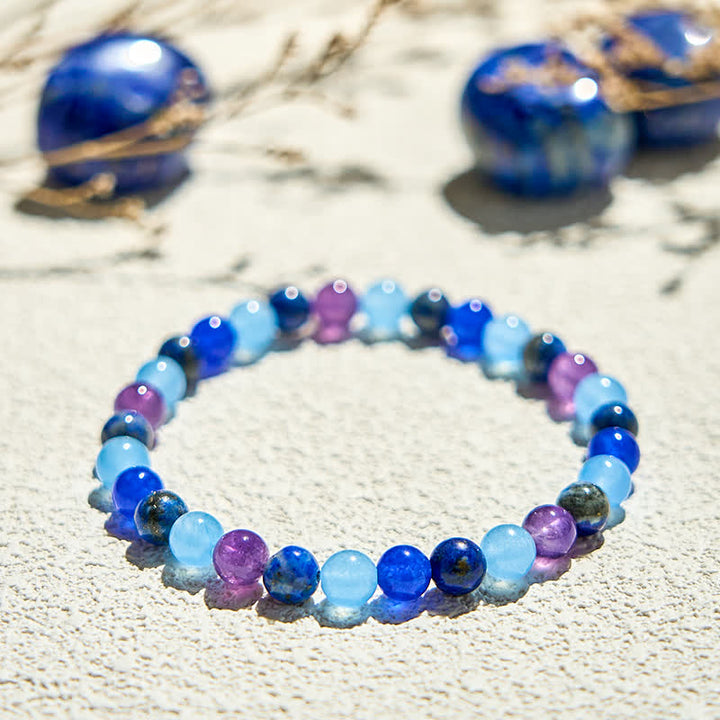 Pulsera de cuentas de amatista, aguamarina y lapislázuli naturales de Olivenorma