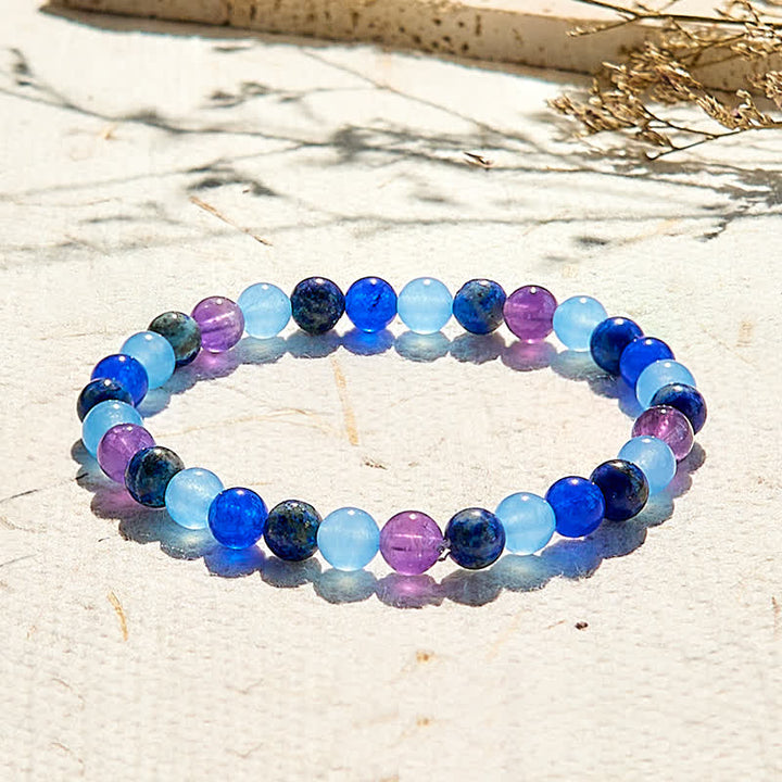 Pulsera de cuentas de amatista, aguamarina y lapislázuli naturales de Olivenorma