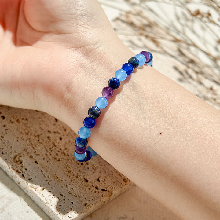 Pulsera de cuentas de amatista, aguamarina y lapislázuli naturales de Olivenorma