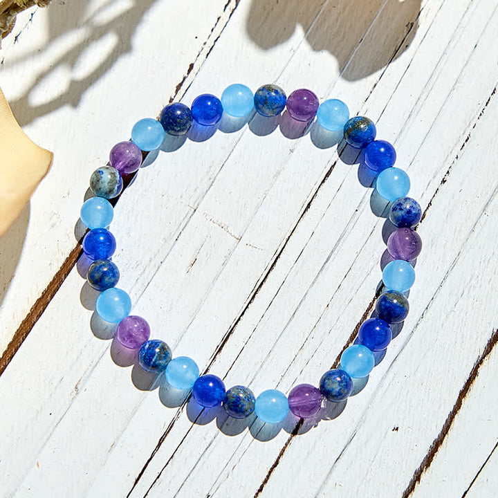 Pulsera de cuentas de amatista, aguamarina y lapislázuli naturales de Olivenorma