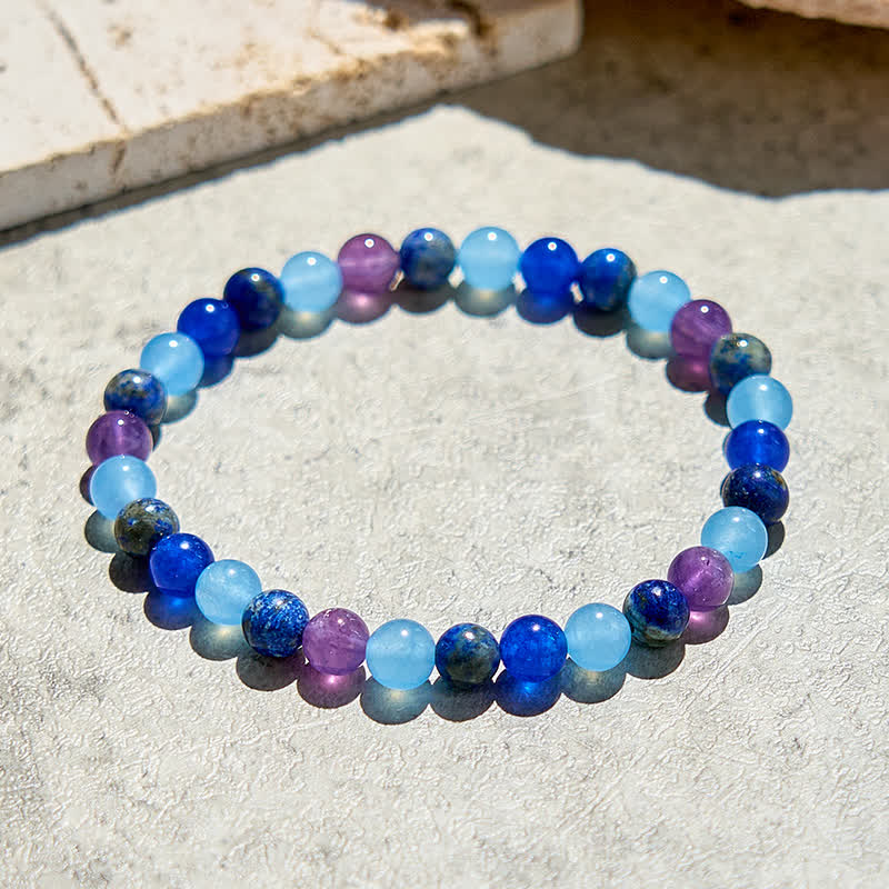 Pulsera de cuentas de amatista, aguamarina y lapislázuli naturales de Olivenorma