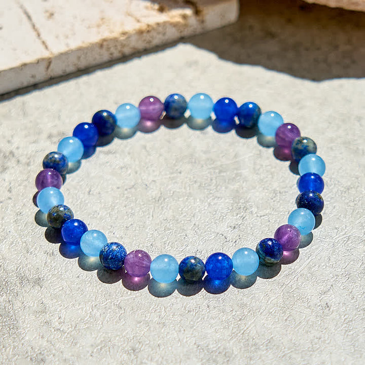 Pulsera de cuentas de amatista, aguamarina y lapislázuli naturales de Olivenorma