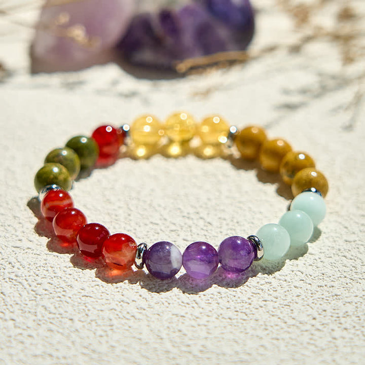 Pulsera de cuentas de cinco piedras naturales de 8 mm de Olivenorma