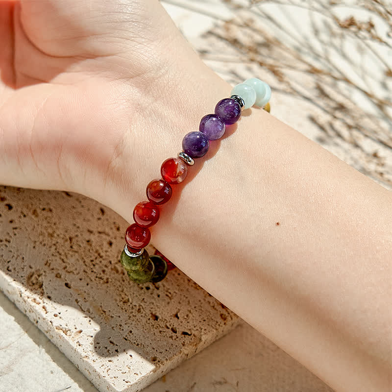 Pulsera de cuentas de cinco piedras naturales de 8 mm de Olivenorma