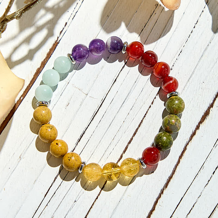 Pulsera de cuentas de cinco piedras naturales de 8 mm de Olivenorma