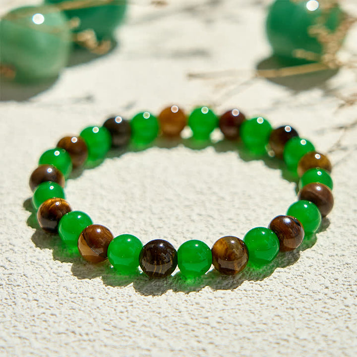 Pulsera de cuentas de ojo de tigre y aventurina verde de 8 mm de Olivenorma