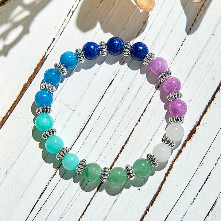 Pulsera de cuentas de amazonita y apatita azul natural de Olivenorma