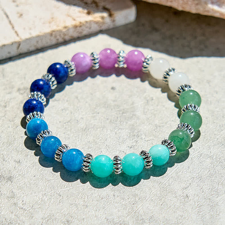 Pulsera de cuentas de amazonita y apatita azul natural de Olivenorma