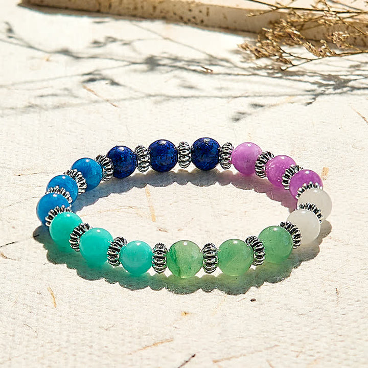 Pulsera de cuentas de amazonita y apatita azul natural de Olivenorma
