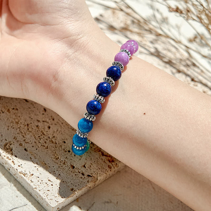 Pulsera de cuentas de amazonita y apatita azul natural de Olivenorma
