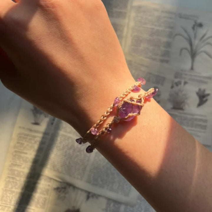 Pulsera trenzada de cristal de amatista natural de Olivenorma