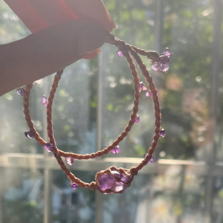 Pulsera trenzada de cristal de amatista natural de Olivenorma