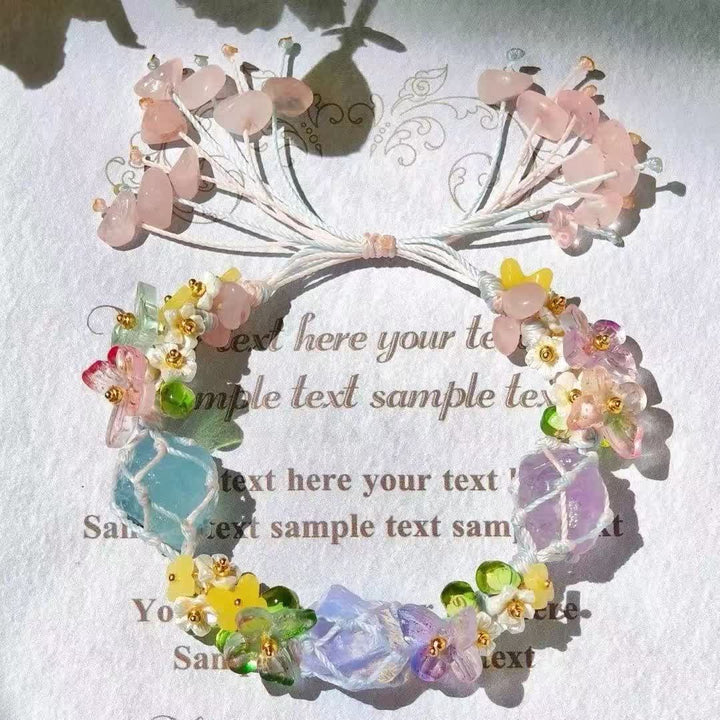 Pulsera trenzada de cristal de opalita y cuarzo rosa aguamarina de Olivenorma