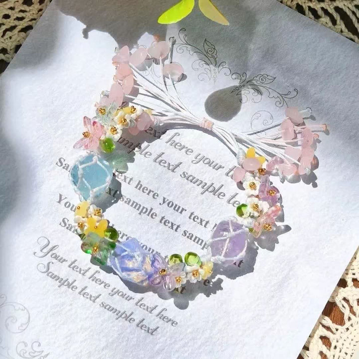 Pulsera trenzada de cristal de opalita y cuarzo rosa aguamarina de Olivenorma