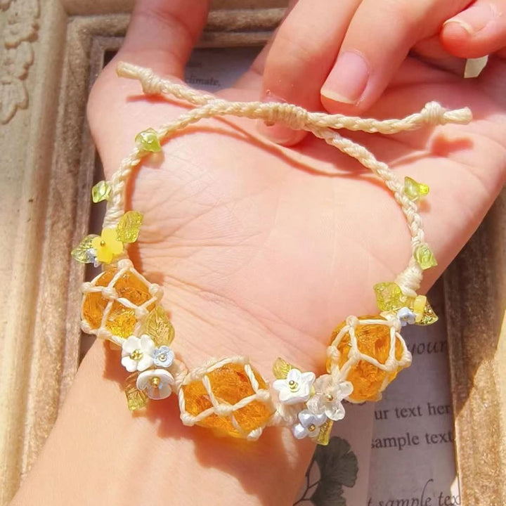 Pulsera trenzada de cristal de peridoto y citrino natural de Olivenorma