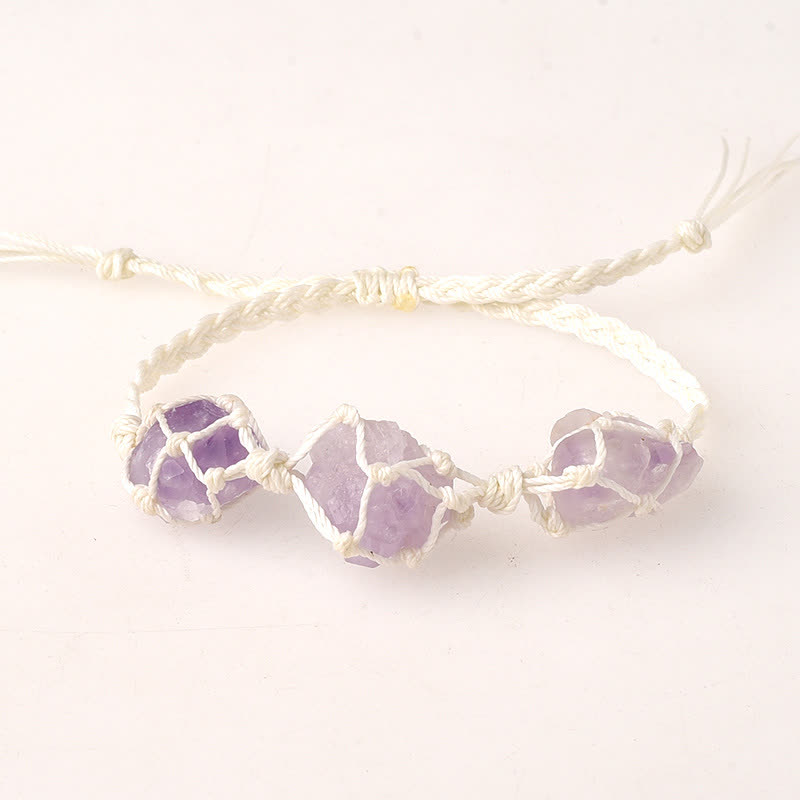 Pulsera trenzada con cristales y tres piedras crudas de Olivenorma
