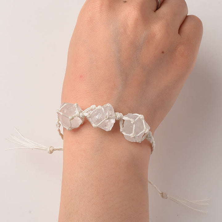 Pulsera trenzada con cristales y tres piedras crudas de Olivenorma