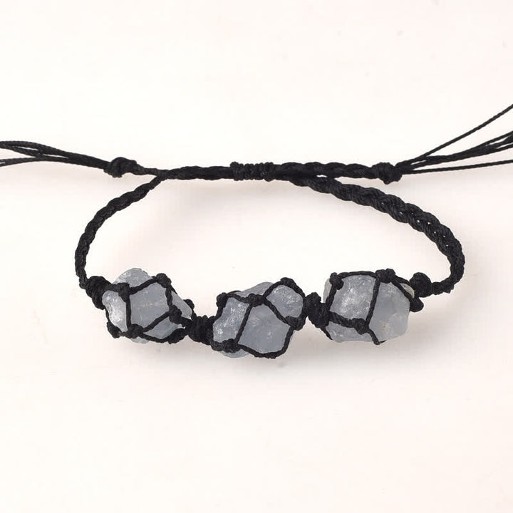 Pulsera trenzada con cristales y tres piedras crudas de Olivenorma
