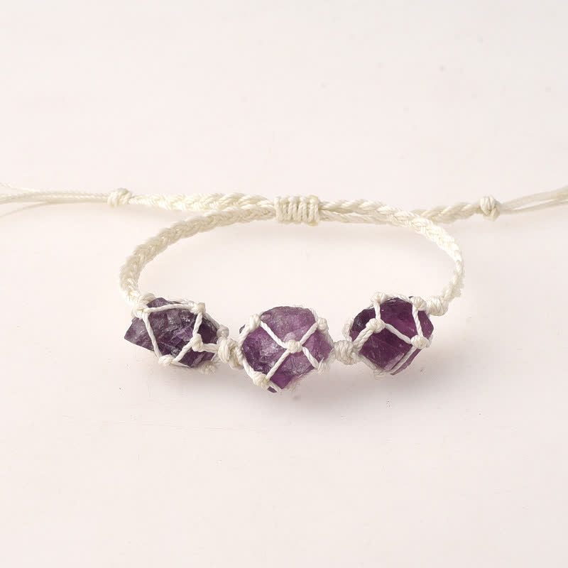 Pulsera trenzada con cristales y tres piedras crudas de Olivenorma