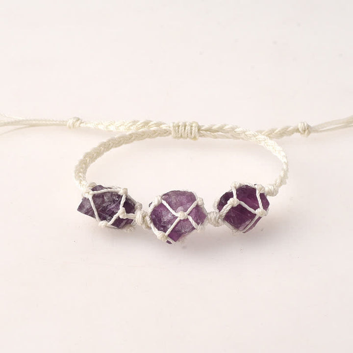 Pulsera trenzada con cristales y tres piedras crudas de Olivenorma