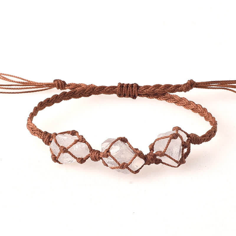 Pulsera trenzada con cristales y tres piedras crudas de Olivenorma