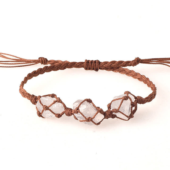 Pulsera trenzada con cristales y tres piedras crudas de Olivenorma