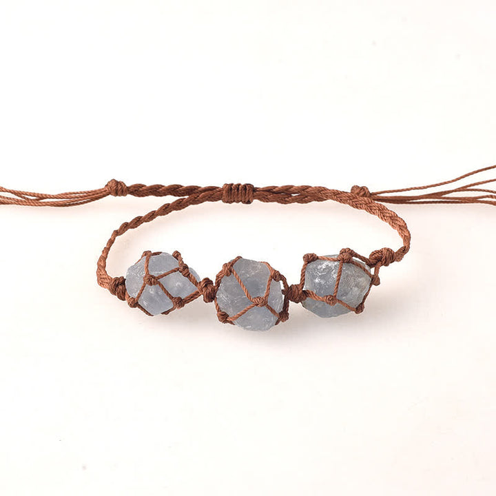 Pulsera trenzada con cristales y tres piedras crudas de Olivenorma