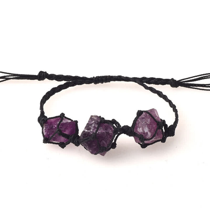 Pulsera trenzada con cristales y tres piedras crudas de Olivenorma
