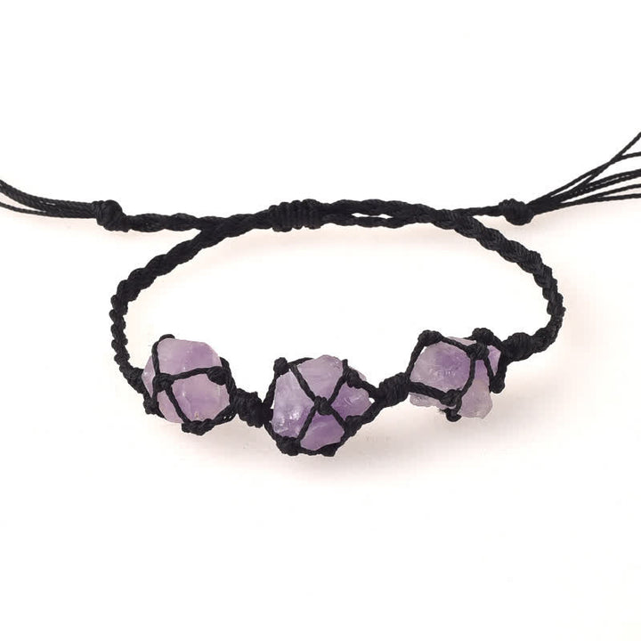 Pulsera trenzada con cristales y tres piedras crudas de Olivenorma