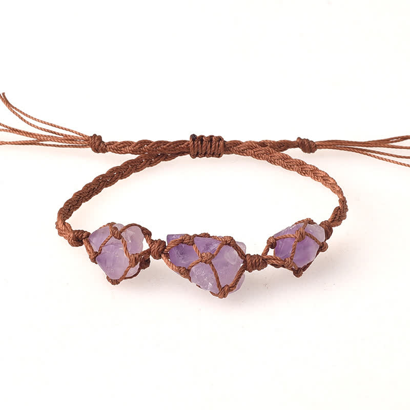 Pulsera trenzada con cristales y tres piedras crudas de Olivenorma