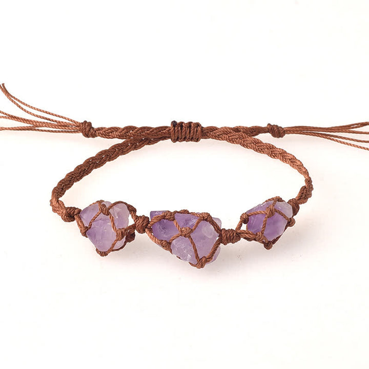 Pulsera trenzada con cristales y tres piedras crudas de Olivenorma
