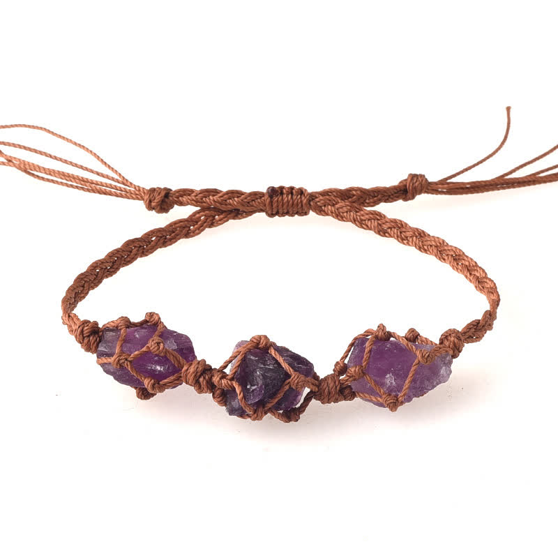 Pulsera trenzada con cristales y tres piedras crudas de Olivenorma