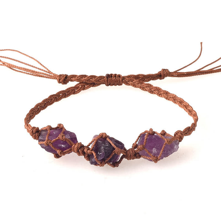 Pulsera trenzada con cristales y tres piedras crudas de Olivenorma