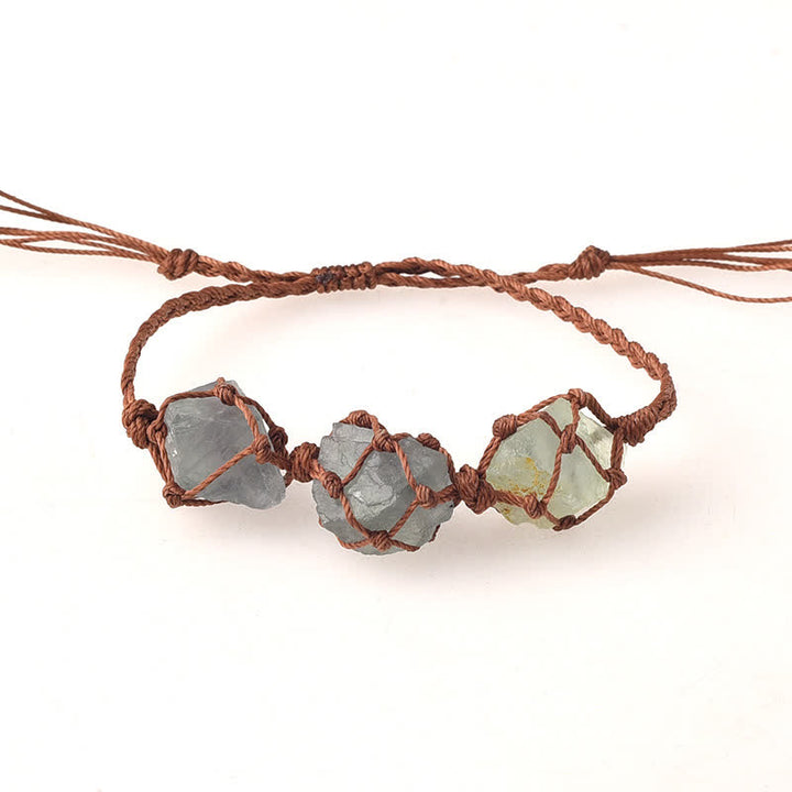 Pulsera trenzada con cristales y tres piedras crudas de Olivenorma