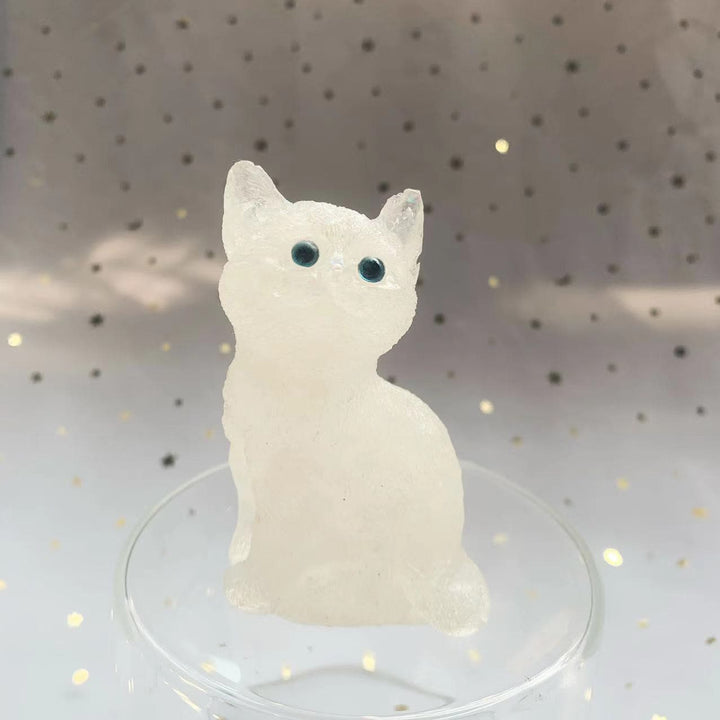 Adorno de piedra preciosa con forma de gato de pie en resina de cristal de Olivenorma