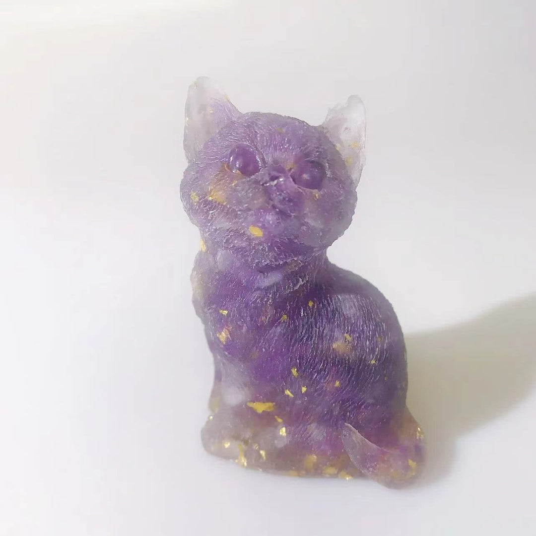 Adorno de piedra preciosa con forma de gato de pie en resina de cristal de Olivenorma