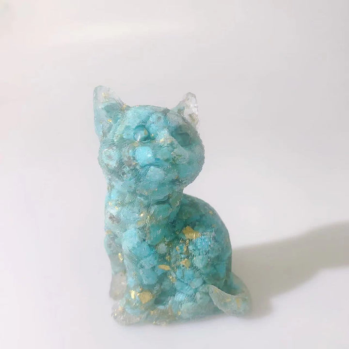 Adorno de piedra preciosa con forma de gato de pie en resina de cristal de Olivenorma