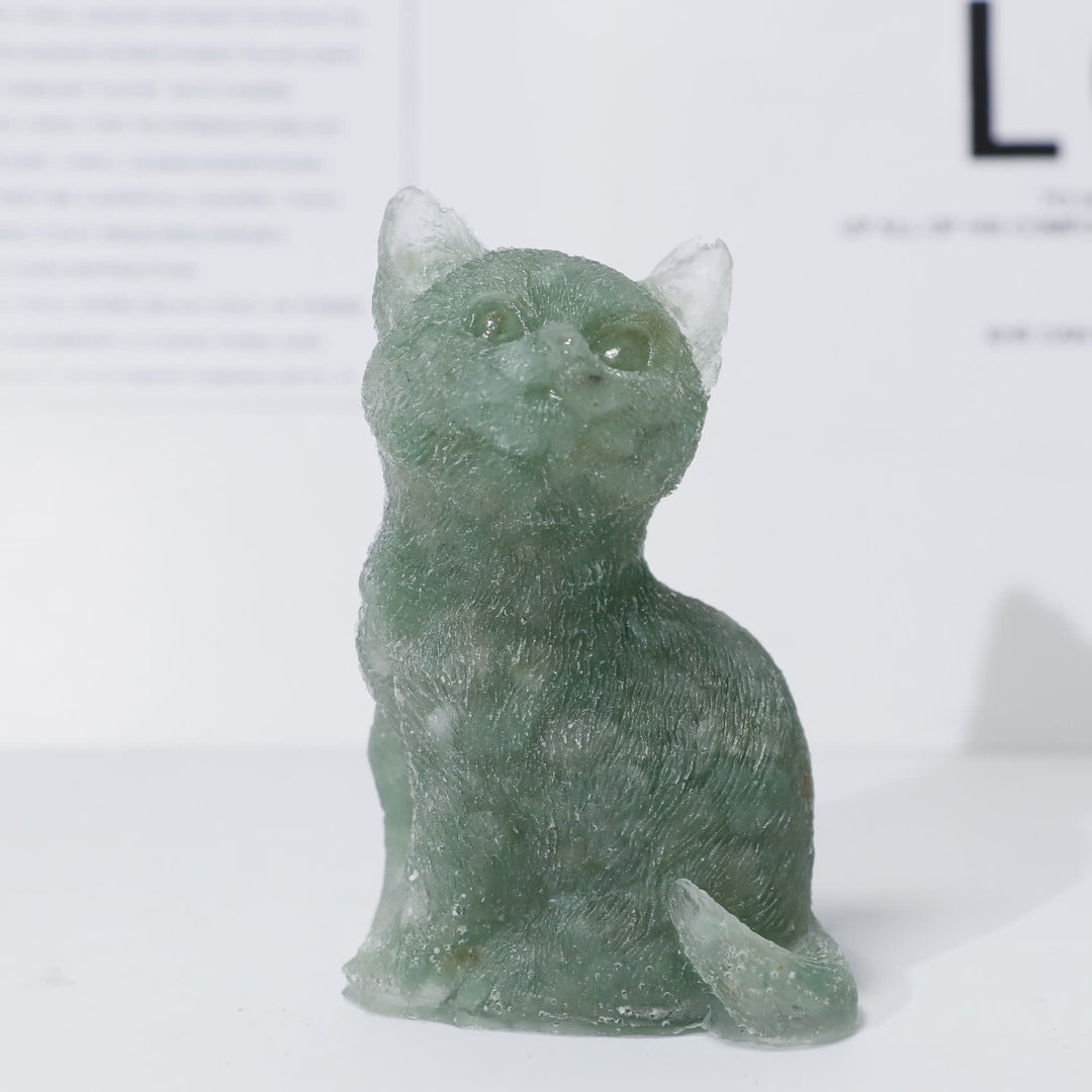Adorno de piedra preciosa con forma de gato de pie en resina de cristal de Olivenorma
