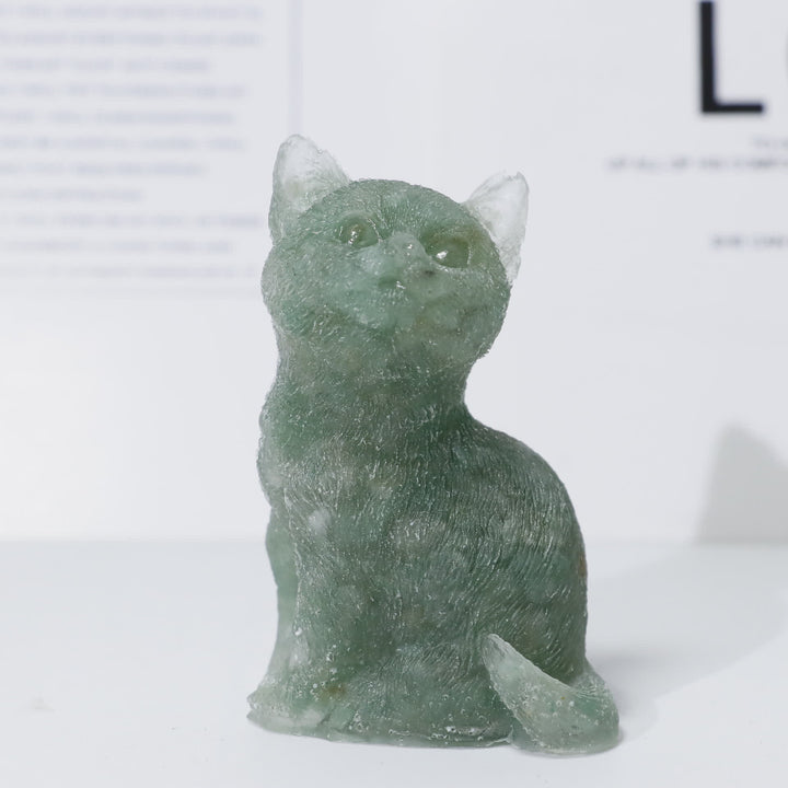 Adorno de piedra preciosa con forma de gato de pie en resina de cristal de Olivenorma