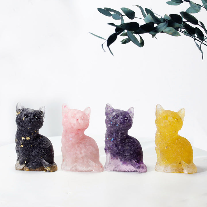 Adorno de piedra preciosa con forma de gato de pie en resina de cristal de Olivenorma