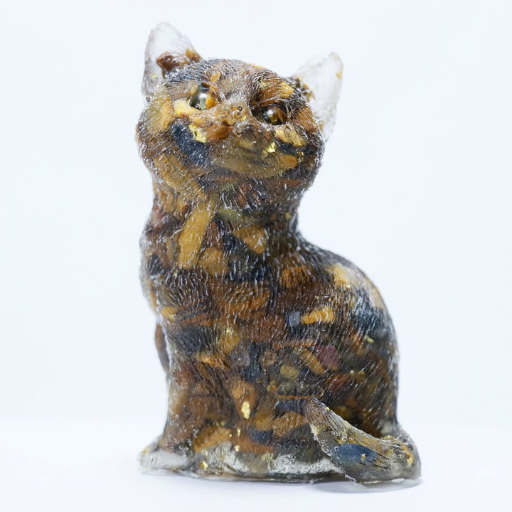 Adorno de piedra preciosa con forma de gato de pie en resina de cristal de Olivenorma