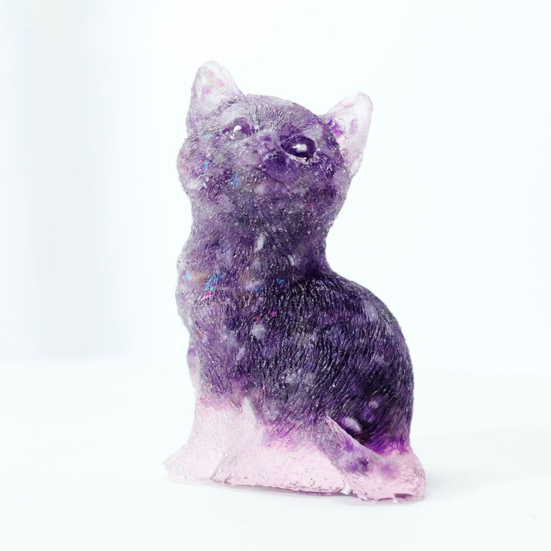 Adorno de piedra preciosa con forma de gato de pie en resina de cristal de Olivenorma