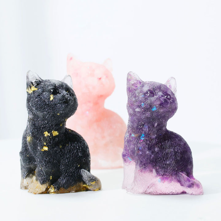 Adorno de piedra preciosa con forma de gato de pie en resina de cristal de Olivenorma