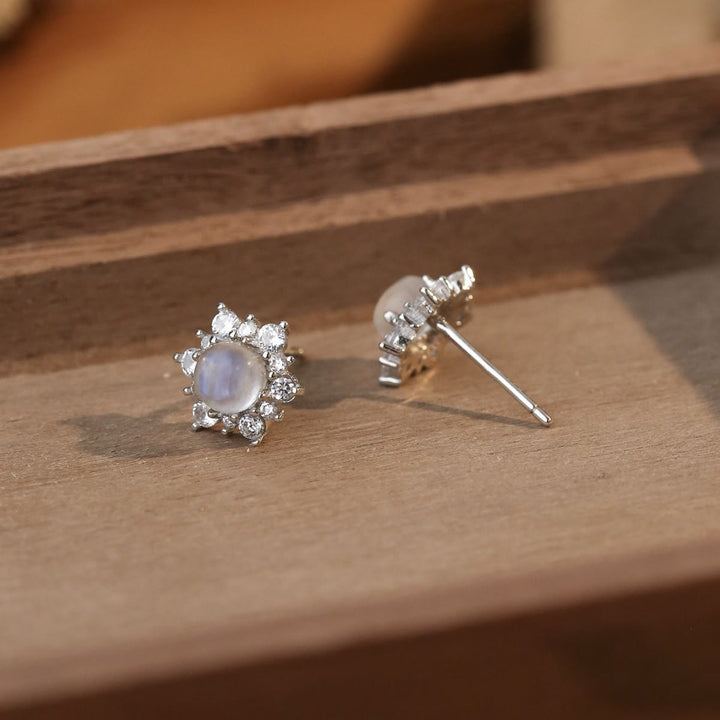 Pendientes de piedra lunar natural en plata de ley 925 de Olivenorma